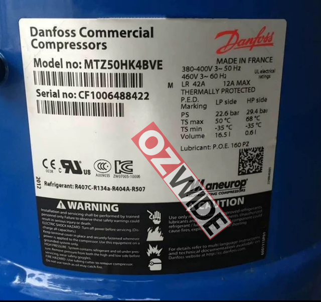 Danfoss Refrigeration Compressor Cooling MTZ50HK4BVE