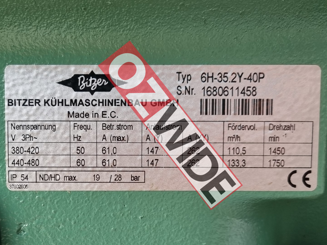 Bitzer Refrigeration Semi-hermetic Compressor Cooling 6H-35.2Y-40P